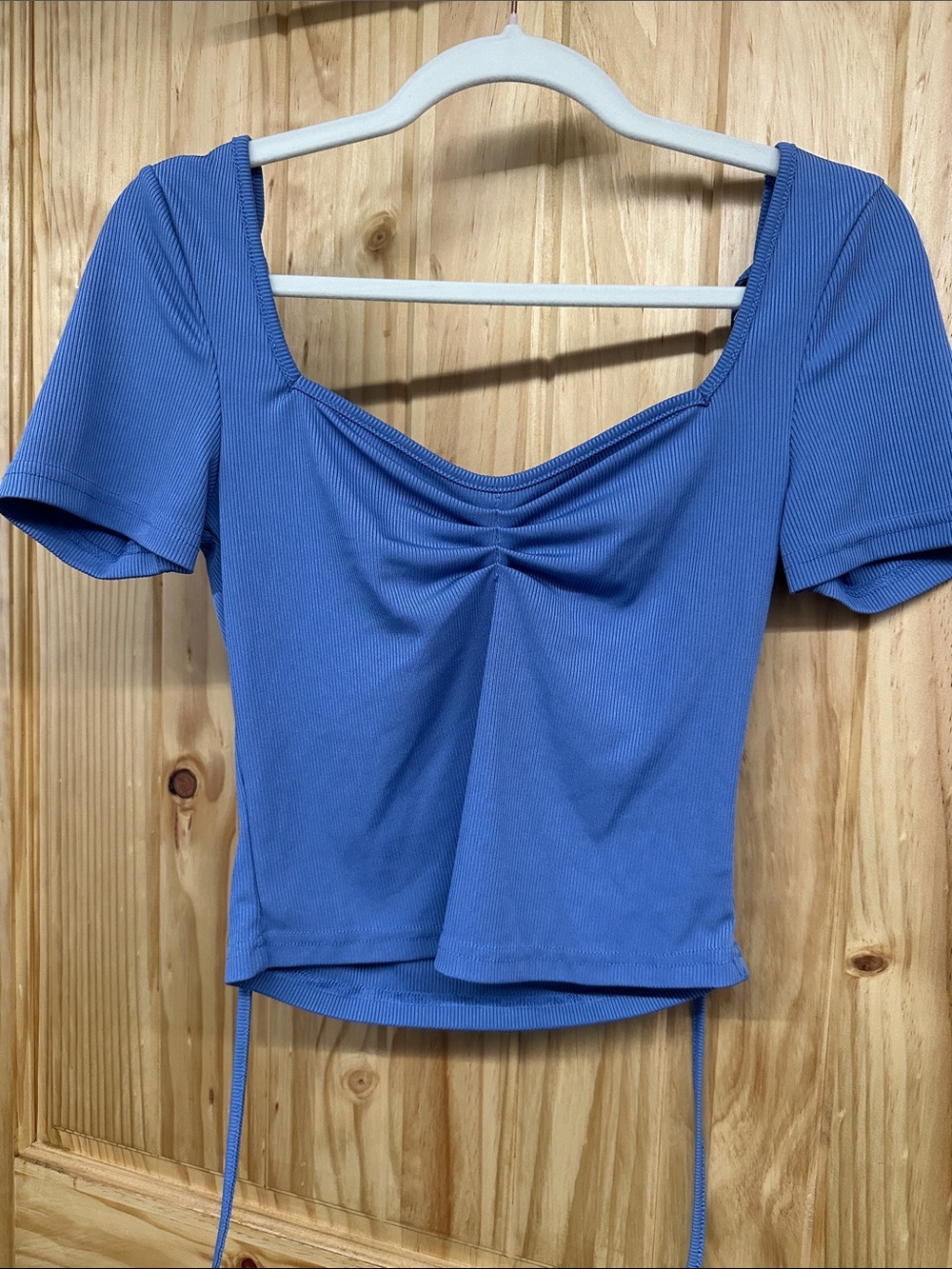 Women’s Square Neck Ruched Front Short Sleeve Top - Blue